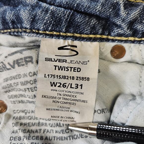 Silver Jeans Twisted Bootcut Womens Size 26 Blue Distressed Denim Crop Raw Hem - Picture 6 of 8